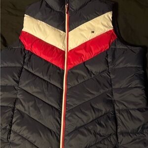 Navy and Red Chevron Puffer Vest